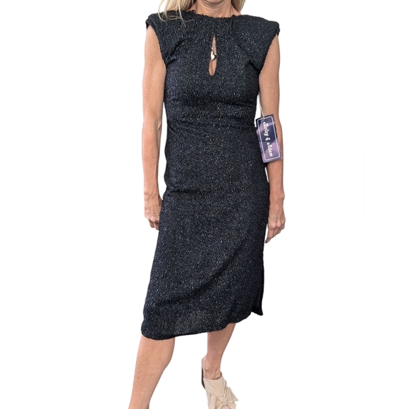 NWT Vintage Betsy & Adam Black Sparkle Midi Cocktail Party Dress Open Back 5/6 - Picture 6 of 16